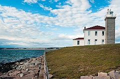 Watch Hill Light Protected by Sea Wall in Rhode Island